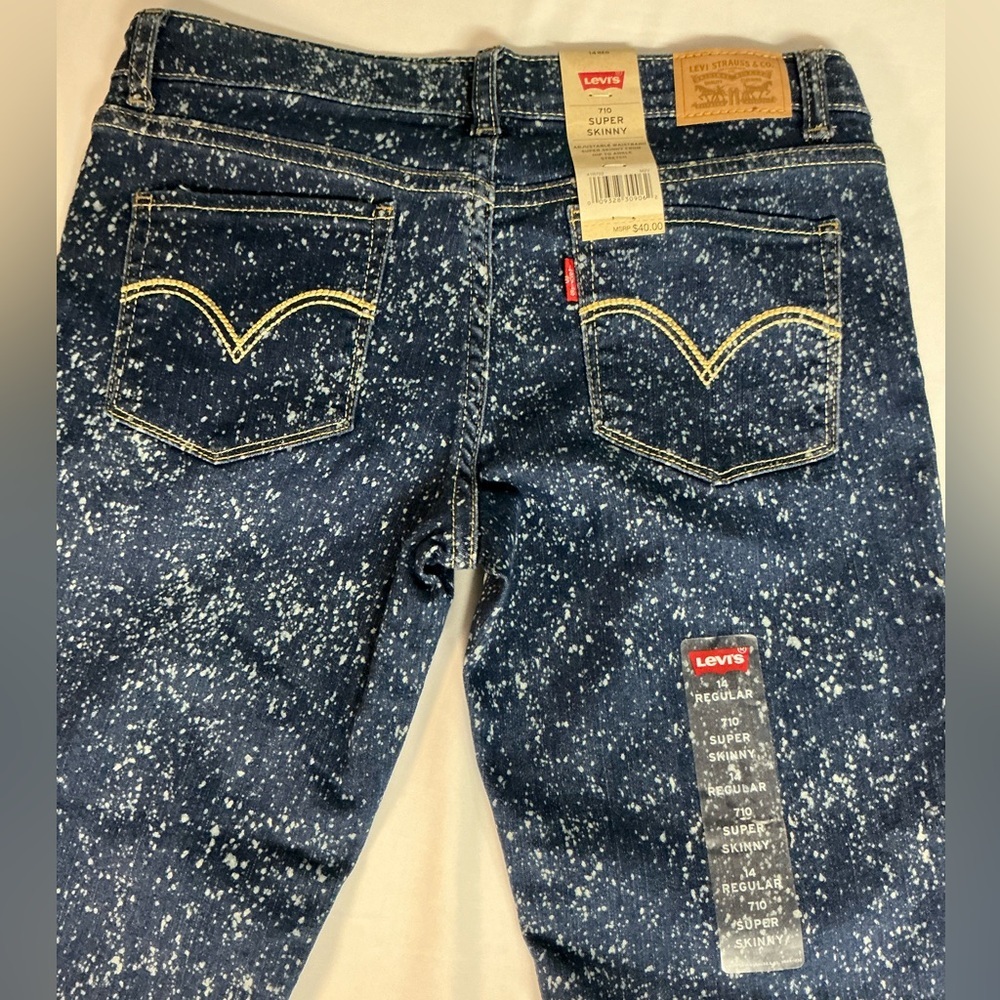Levi's 710 super skinny Girls Blue Denim Bleach Splatter - Picture 6 of 10